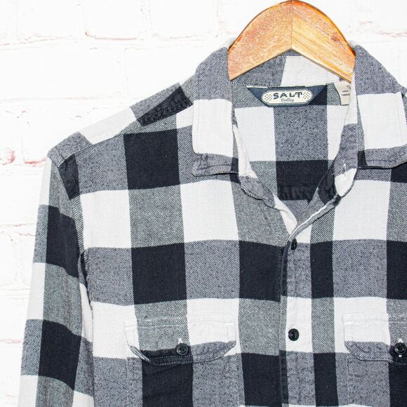 Salt Valley Button up Flannel Shirt Gray White Buffalo Plaid Men's Size Small - Picture 5 of 5